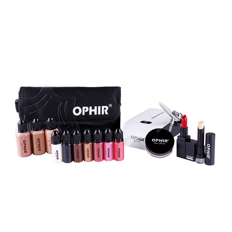 Airbrush Kit With Mini Compressor - OPHIR 프로 메이크업 세트 0.3mm 에어