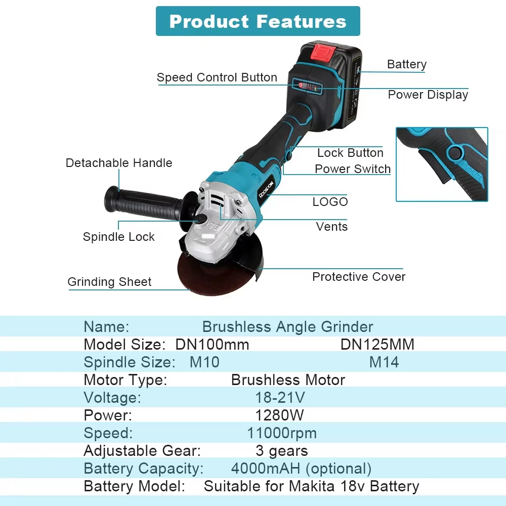 Brushless Angle Grinder Battery Powered - 125/100mm 앵글 그라인더 브러시리스 가변 3