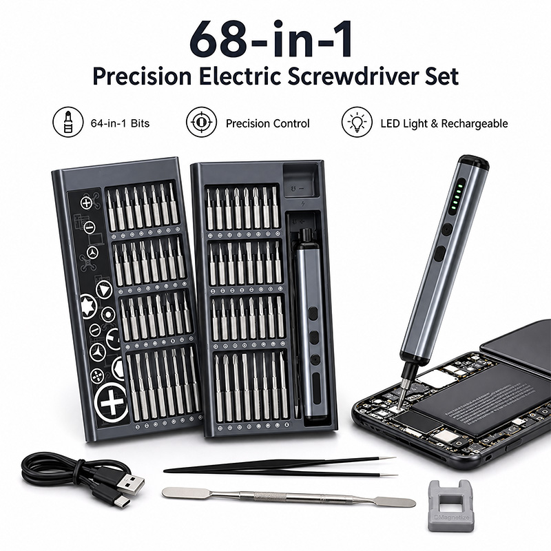 68 in 1 정밀 전동 드라이버 세트 64비트 LED - Electric Screwdriver Rechargeable Usb 리뷰 및 가격
